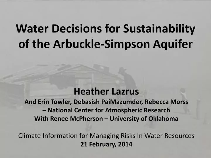 water decisions for sustainability of the arbuckle simpson aquifer