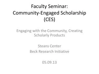 Faculty Seminar: Community-Engaged Scholarship (CES)