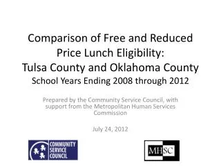 Comparison of Free and Reduced Price Lunch Eligibility: Tulsa County and Oklahoma County School Years Ending 2008 thro