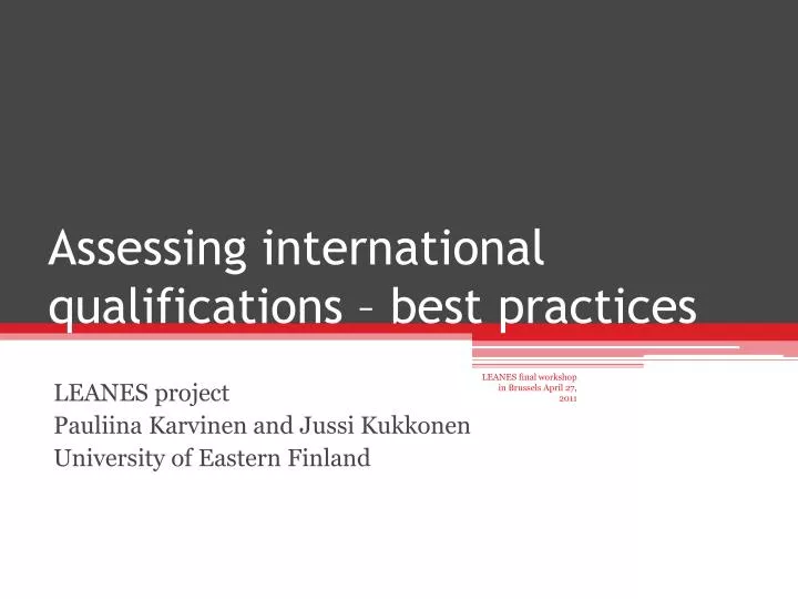 assessing international qualifications best practices