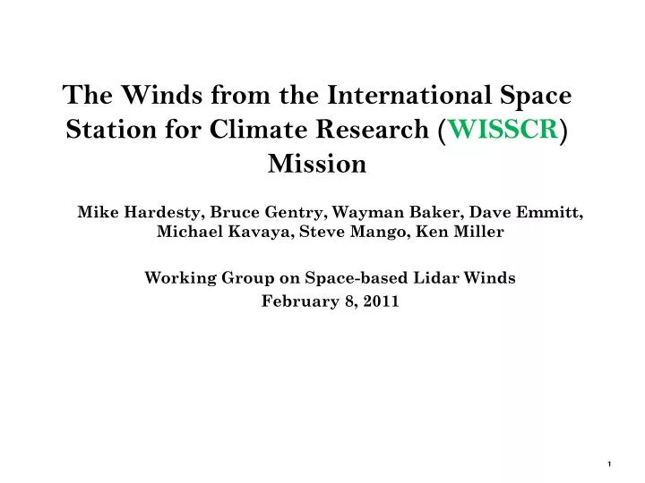 the winds from the international space station for climate research wisscr mission