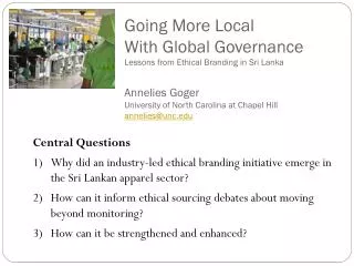 Going More Local With Global Governance Lessons from Ethical Branding in Sri Lanka