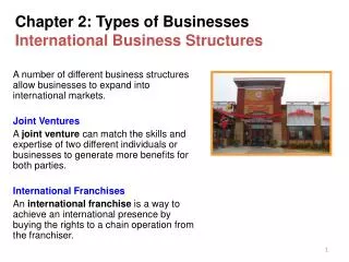 Chapter 2: Types of Businesses International Business Structures