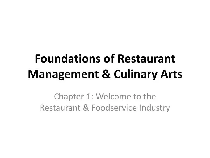 foundations of restaurant management culinary arts