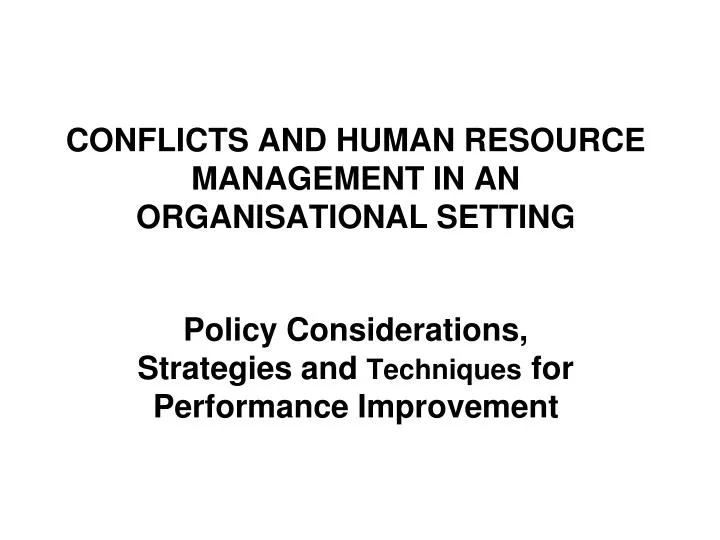 conflicts and human resource management in an organisational setting