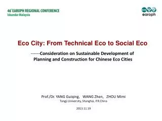 ------ Consideration on Sustainable Development of Planning and Construction for Chinese Eco Cities