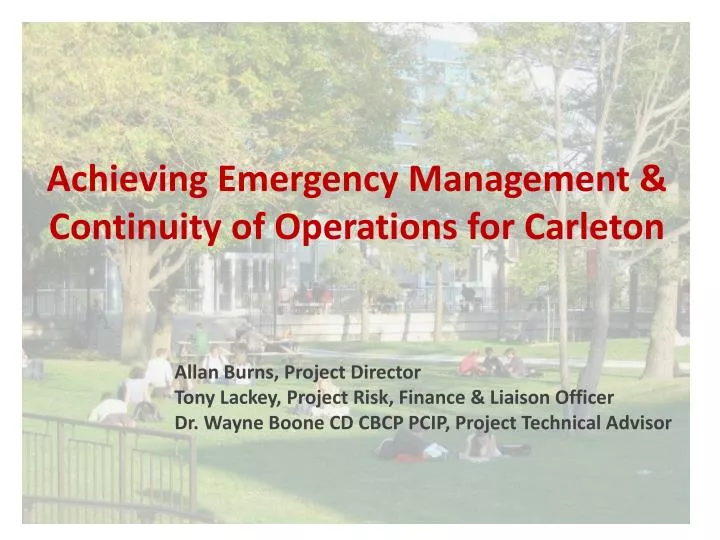 achieving emergency management continuity of operations for carleton