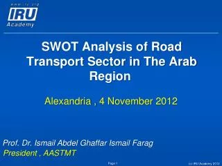 SWOT Analysis of Road Transport Sector in The Arab Region