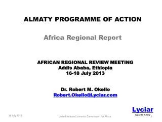 ALMATY PROGRAMME OF ACTION Africa Regional Report