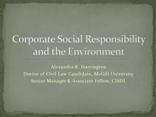 Corporate Social Responsibility and the Environment