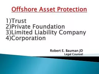 Offshore Asset Protection 1)Trust 2)Private Foundation 3)Limited Liability Company 4)Corporation