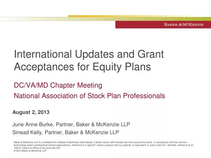 international updates and grant acceptances for equity plans
