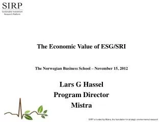 The Economic Value of ESG/SRI