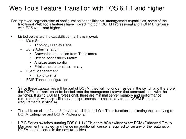 web tools feature transition with fos 6 1 1 and higher