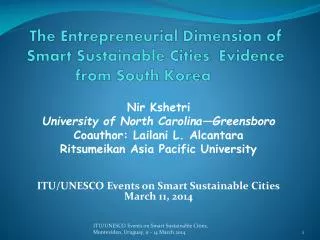 The Entrepreneurial Dimension of Smart Sustainable Cities: Evidence from South Korea