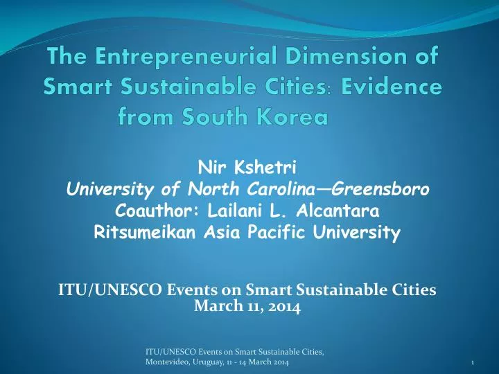 the entrepreneurial dimension of smart sustainable cities evidence from south korea