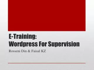 E-Training: Wordpress For Supervision