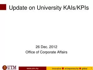 Update on University KAIs/KPIs