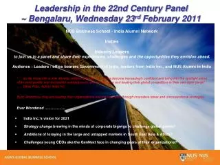 Leadership in the 22nd Century Panel ~ Bengalaru , Wednesday 23 rd February 2011