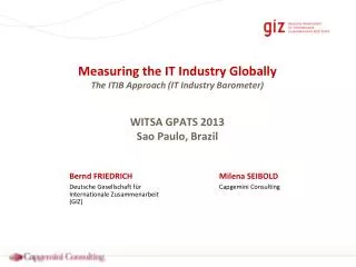Measuring the IT Industry Globally The ITIB Approach (IT Industry Barometer) WITSA GPATS 2013 Sao Paulo, Brazil