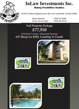 Full Property Package $77,950 Seminole County, Altamonte Springs 637 Buoy Ln #101, Landing A Condo