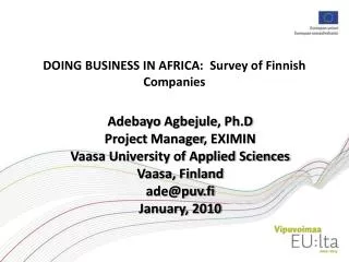 DOING BUSINESS IN AFRICA: Survey of Finnish Companies