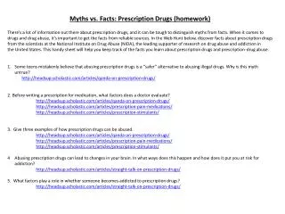 Myths vs. Facts: Prescription Drugs (homework)