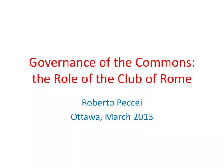 governance of the commons the role of the club of rome