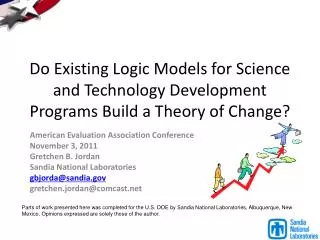Do Existing Logic Models for Science and Technology Development Programs Build a Theory of Change?