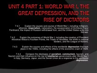 Unit 4 Part 1: World War I, The Great Depression, and The Rise of Dictators