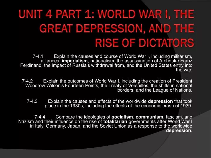 unit 4 part 1 world war i the great depression and the rise of dictators