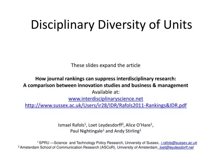 disciplinary diversity of units
