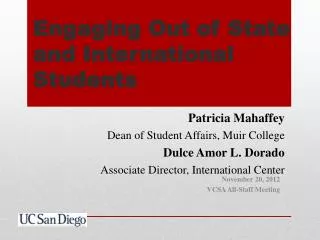 Engaging Out of State and International Students