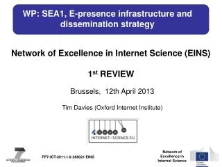 WP: SEA1, E-presence infrastructure and dissemination strategy