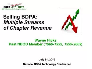 Selling BDPA: Multiple Streams of Chapter Revenue Wayne Hicks Past NBOD Member ( 1989-1993, 1999-2009 )