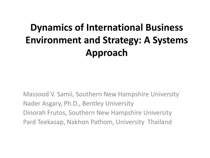 dynamics of international business environment and strategy a systems approach