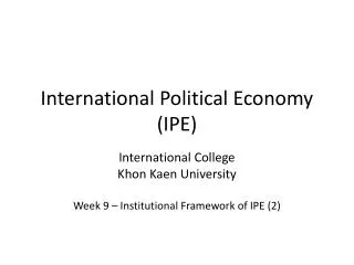 International Political Economy (IPE)