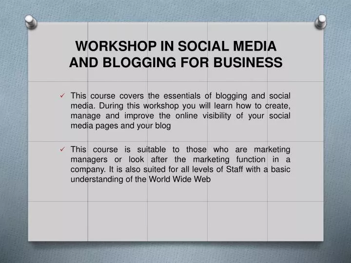 workshop in social media and blogging for business