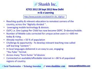 ICTCE 2012 28 Sept 2012 New Delhi m &amp; e Learning