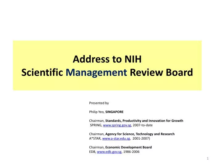 address to nih scientific management review board