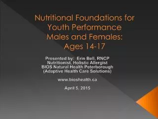 Nutritional Foundations for Youth Performance Males and Females: Ages 14-17