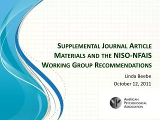 Supplemental Journal Article Materials and the NISO-NFAIS Working Group Recommendations