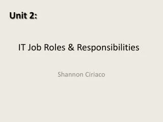 IT Job Roles &amp; Responsibilities