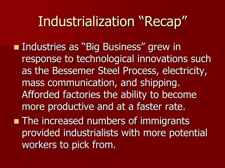 industrialization recap