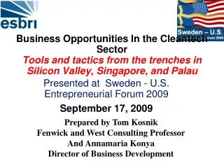 Business Opportunities In the Cleantech Sector Tools and tactics from the trenches in Silicon Valley, Singapore, and Pa