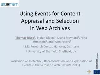 Using Events for Content Appraisal and Selection in Web Archives