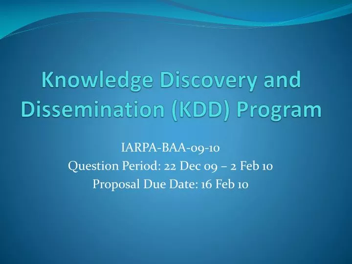 knowledge discovery and dissemination kdd program