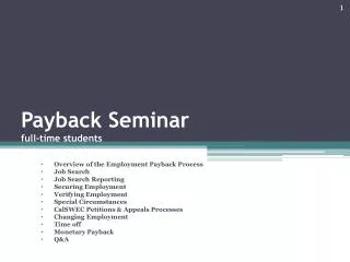 Payback Seminar full-time students