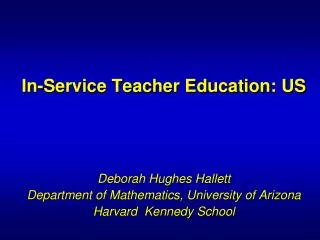 In-Service Teacher Education: US