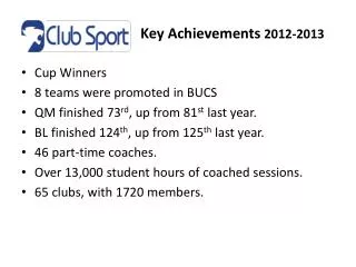 Key Achievements 2012-2013